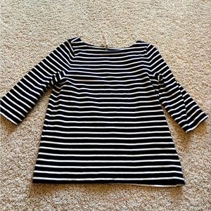 Ann Taylor LOFT Tee - Large 3/4 sleeve Navy and White boatneck with back zip